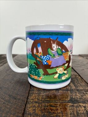 Whimsical Animal Scene Ceramic Coffee Mug Ceramic Rabbit Tea Party Anthromorphic
